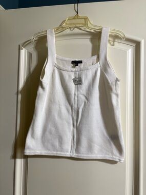 Carolyn Taylor White Knit Square-Neck Crop Tank